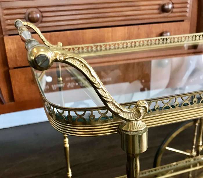 Classic rolling bar cart furniture with brass frame