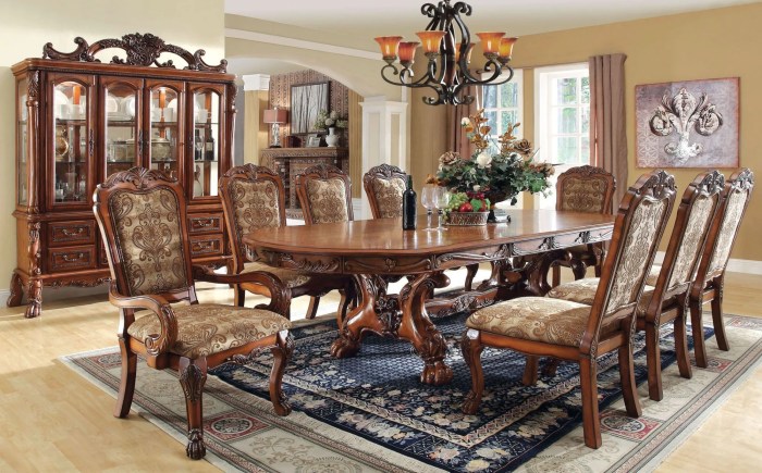 Classic oak dining table furniture with matching chairs